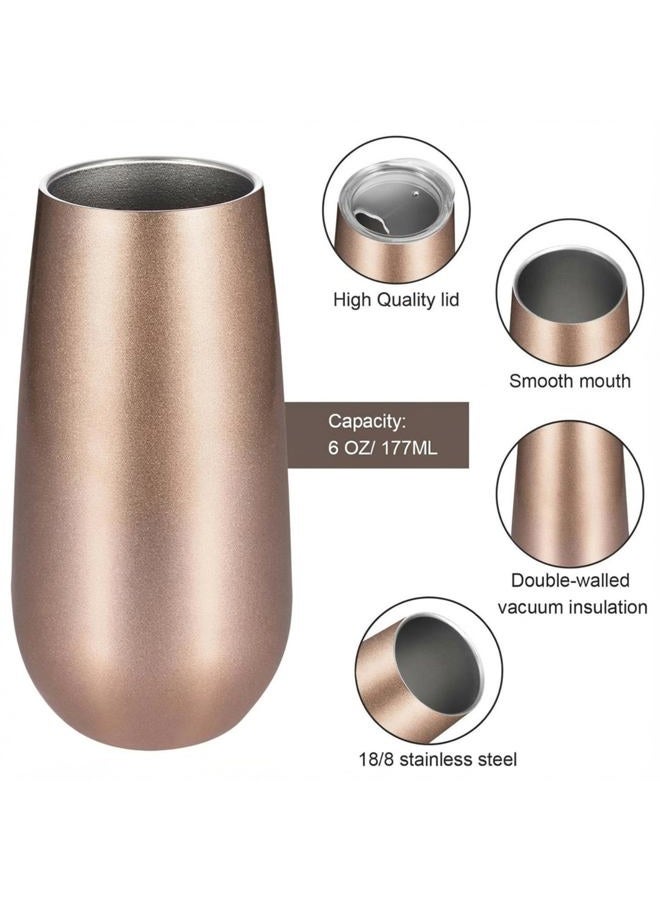 Maxdot 6 Pieces Stemless Champagne Flutes Double-insulated Champagne Tumbler with Lips, 6 OZ Stainless Steel Unbreakable Cocktail Cups for Coffee Wine Glass Tumbler (Rose Gold, Champagne, Silver) - Image 2