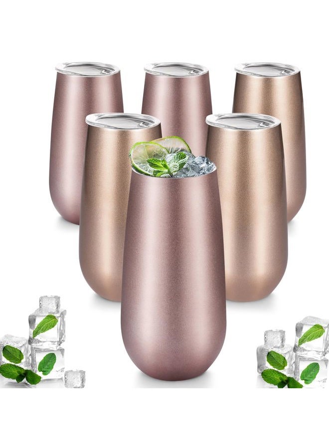 Maxdot 6 Pieces Stemless Champagne Flutes Double-insulated Champagne Tumbler with Lips, 6 OZ Stainless Steel Unbreakable Cocktail Cups for Coffee Wine Glass Tumbler (Rose Gold, Champagne, Silver) - Image 1