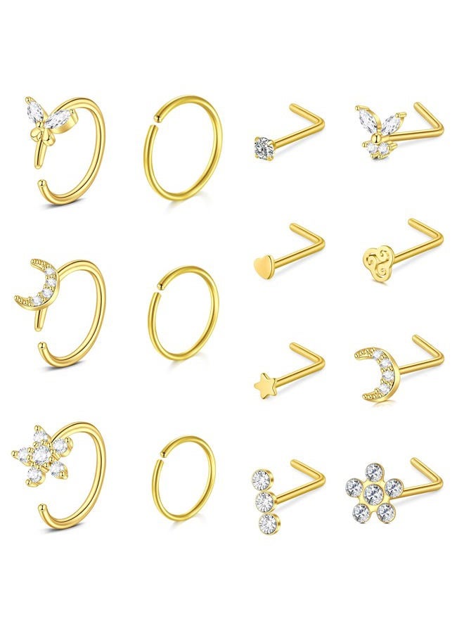 D.Bella 18G Nose Rings for Women Nose Rings Studs Stainless Steel L-Shaped Nose Studs Screw Nose Piercing Jewelry, Metal, stainless-steel - Image 1