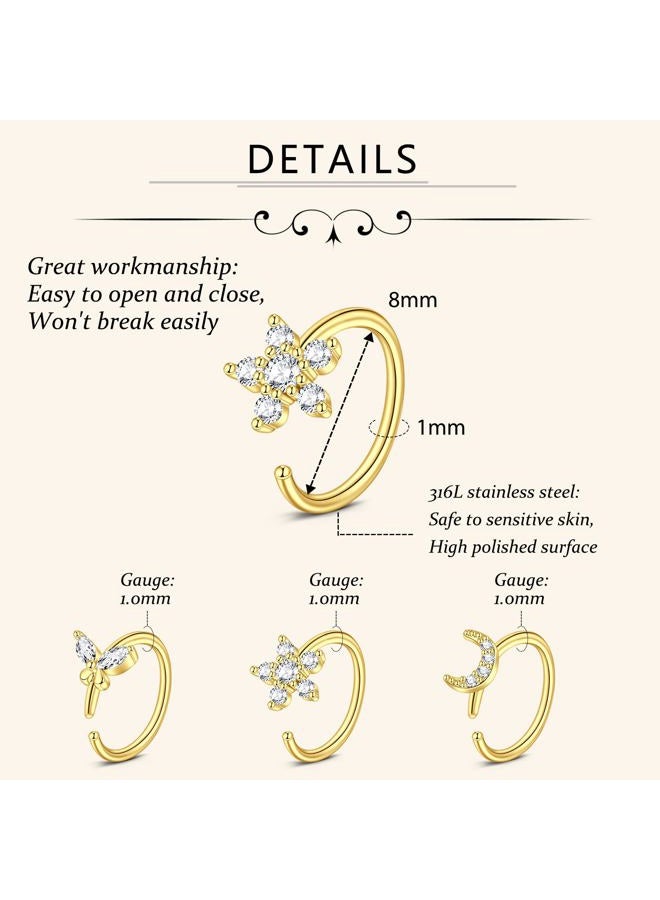 D.Bella 18G Nose Rings for Women Nose Rings Studs Stainless Steel L-Shaped Nose Studs Screw Nose Piercing Jewelry, Metal, stainless-steel - Image 2