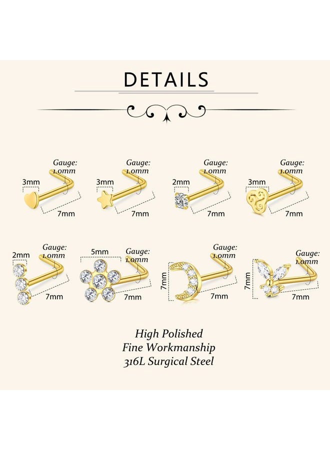 D.Bella 18G Nose Rings for Women Nose Rings Studs Stainless Steel L-Shaped Nose Studs Screw Nose Piercing Jewelry, Metal, stainless-steel - Image 4