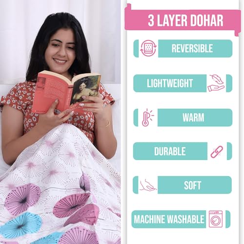 Divine Casa 100% Cotton Single Bed Dohar | Lightweight & Soft AC Blanket | Reversible Summer Quilt | Cozy & Breathable | 210 x 140 CM, Rose Pink - Image 5