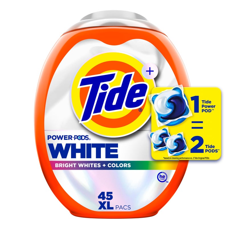 Tide Power PODS White Laundry Detergent Pacs, 45 Count, Brilliant Whitening + Color Protect - Image 1