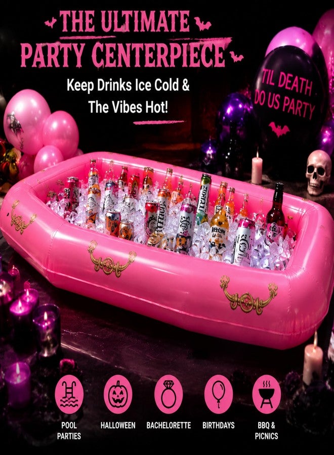 Aoriher 52 Inch Pink Inflatable Coffin Cooler Fake Coffin Floatie Drink Ice Chest Buffet Bucket Beverage Cooler for Summer Halloween Pool Picnic Barbecue Supplies Birthday Party Decoration - Image 2