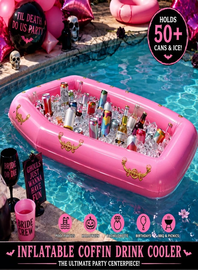 Aoriher 52 Inch Pink Inflatable Coffin Cooler Fake Coffin Floatie Drink Ice Chest Buffet Bucket Beverage Cooler for Summer Halloween Pool Picnic Barbecue Supplies Birthday Party Decoration - Image 3