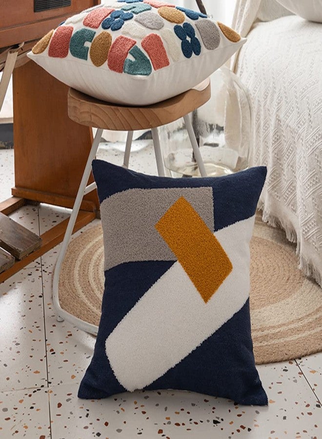 XSlive Boho Abstract Tufted Throw Pillow Cover Geometric Embroidered Decorative Pillowcase Farmhouse Cotton Square Accent Cushion Cover for Sofa Couch Bedroom (Type H,18"x18") - Image 2