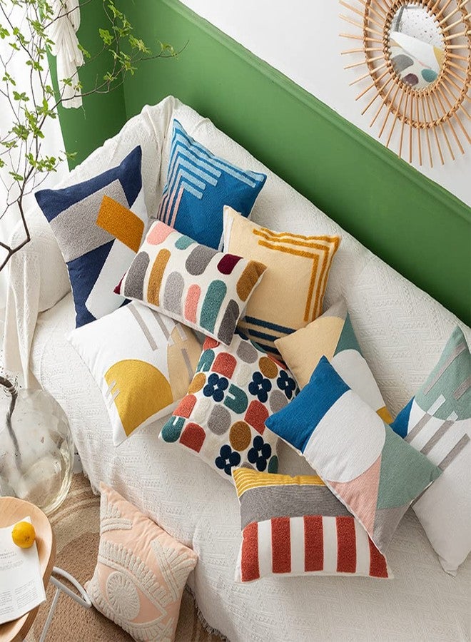 XSlive Boho Abstract Tufted Throw Pillow Cover Geometric Embroidered Decorative Pillowcase Farmhouse Cotton Square Accent Cushion Cover for Sofa Couch Bedroom (Type H,18"x18") - Image 3