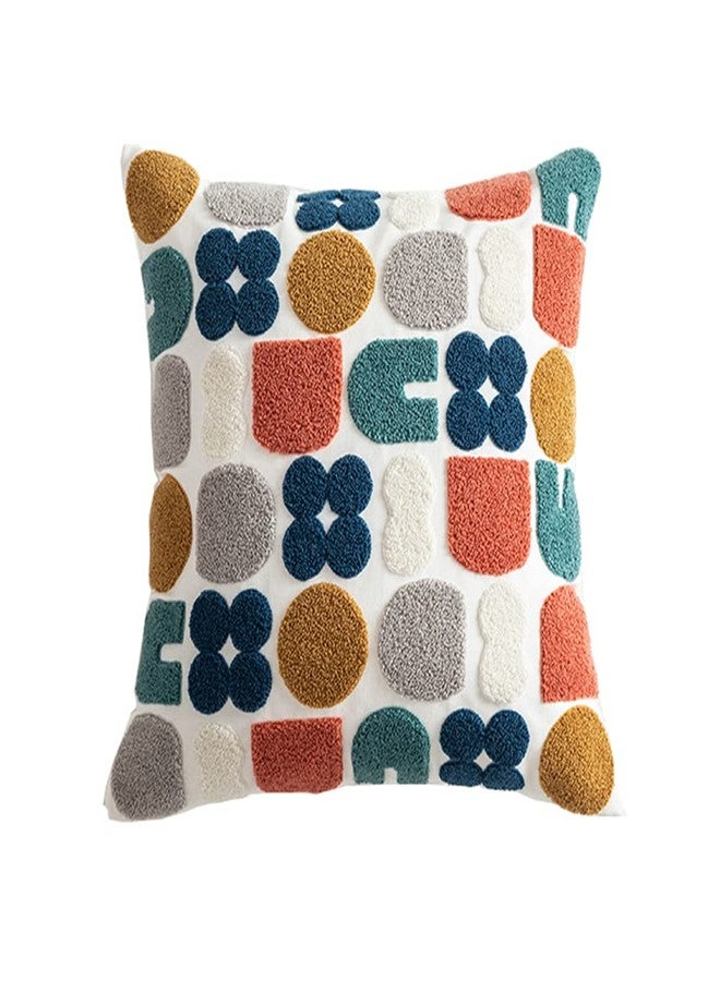 XSlive Boho Abstract Tufted Throw Pillow Cover Geometric Embroidered Decorative Pillowcase Farmhouse Cotton Square Accent Cushion Cover for Sofa Couch Bedroom (Type H,18"x18") - Image 1