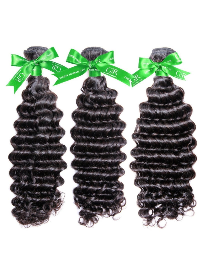 GoldRose - Beauty Grade 6A Unprocessed Brazilian Remy Deep Wave Virgin Human Hair Extensions Natural Black Color Mix Length 12 14 16 Pack of 3 Bundles - Image 1