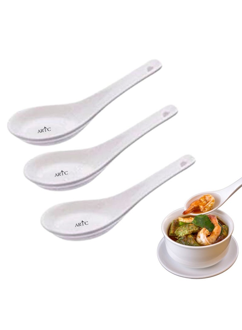 اي ار تي سي طقم ملاعق حساء سيراميك بورسلين من ARTC على الطراز الآسيوي الشرقي والكوري والصيني مكون من 3 قطع، أبيض 13 سم × 4.5 سم - Image 1