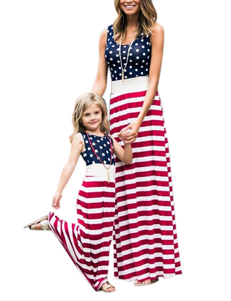Askwind Mommy and Me Family Outfits, Stripe Stitching Dress,Summer Matching Maxi Dress with Pocket for Mother's Day (Red, MOM -M) - Image 1