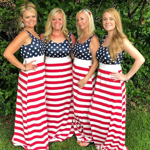 Askwind Mommy and Me Family Outfits, Stripe Stitching Dress,Summer Matching Maxi Dress with Pocket for Mother's Day (Red, MOM -M) - Image 3