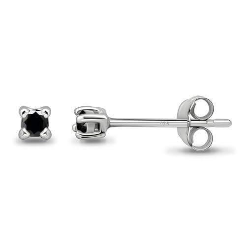 B. BRILLIANT 2mm Stud Earrings Sterling Silver Black Cubic Zirconia Round Stud Pierced Tiny Cartilage 2mm CZ Earrings for Men Women - Image 1