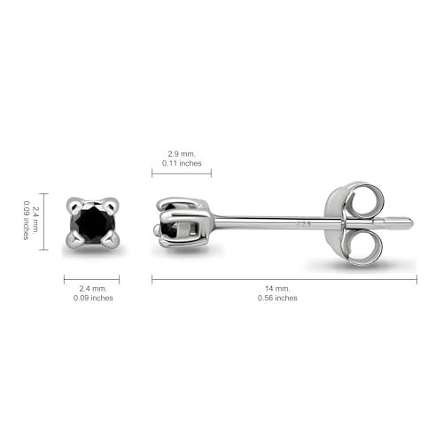 B. BRILLIANT 2mm Stud Earrings Sterling Silver Black Cubic Zirconia Round Stud Pierced Tiny Cartilage 2mm CZ Earrings for Men Women - Image 3