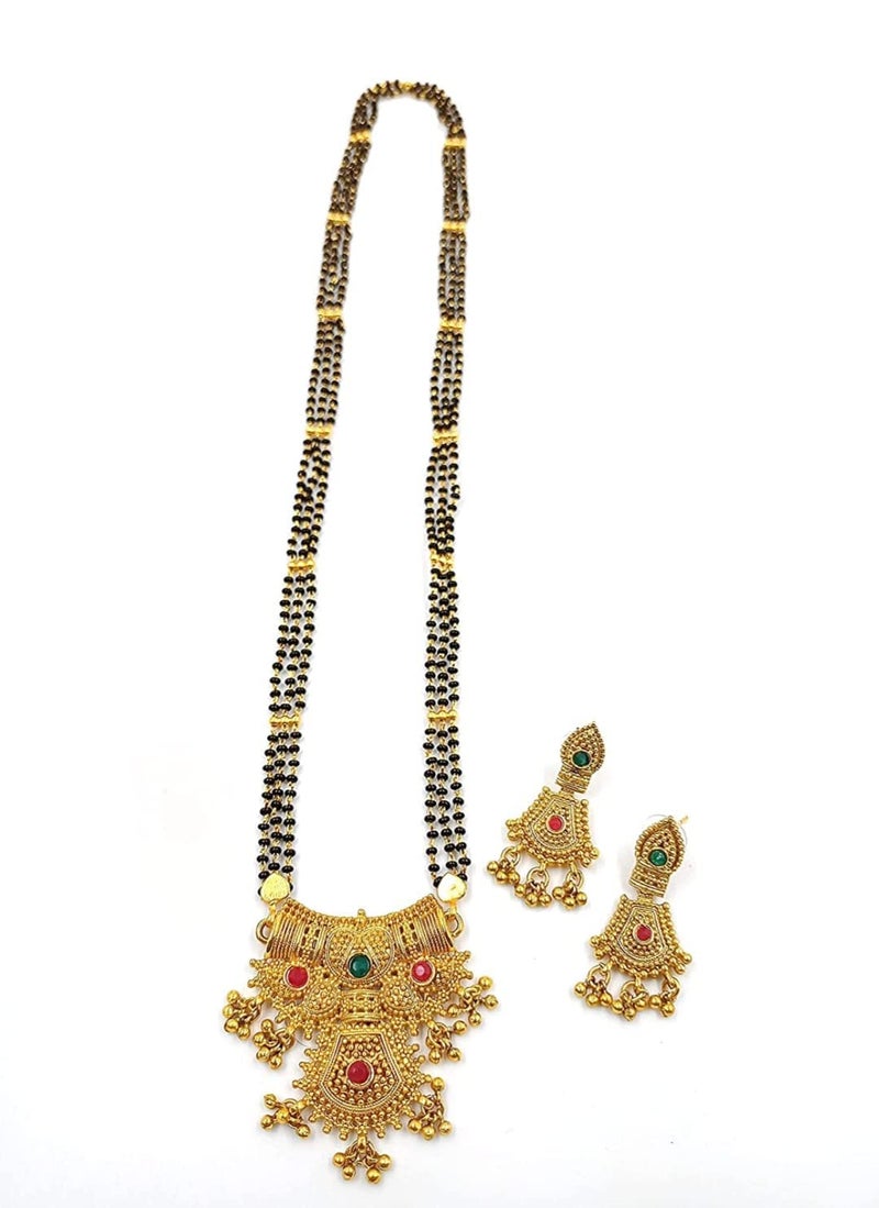 PROTE Traditional Black Beads Long One Gram Gold, Copper & Alloy Multi Mangalsutra Tanmaniya Vati Nallapussalu for Women (Multi Colour) - Image 1