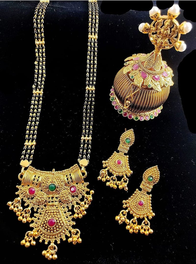 PROTE Traditional Black Beads Long One Gram Gold, Copper & Alloy Multi Mangalsutra Tanmaniya Vati Nallapussalu for Women (Multi Colour) - Image 4