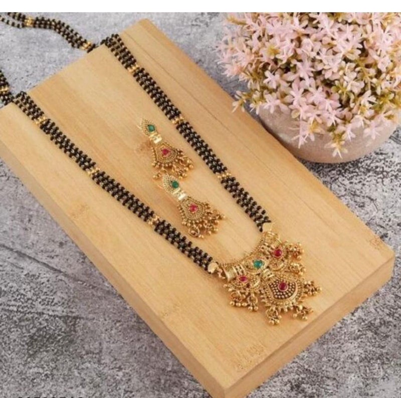 PROTE Traditional Black Beads Long One Gram Gold, Copper & Alloy Multi Mangalsutra Tanmaniya Vati Nallapussalu for Women (Multi Colour) - Image 3