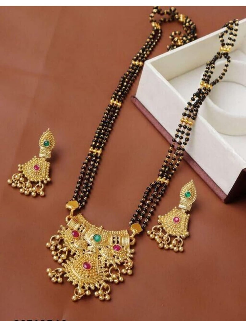 PROTE Traditional Black Beads Long One Gram Gold, Copper & Alloy Multi Mangalsutra Tanmaniya Vati Nallapussalu for Women (Multi Colour) - Image 2