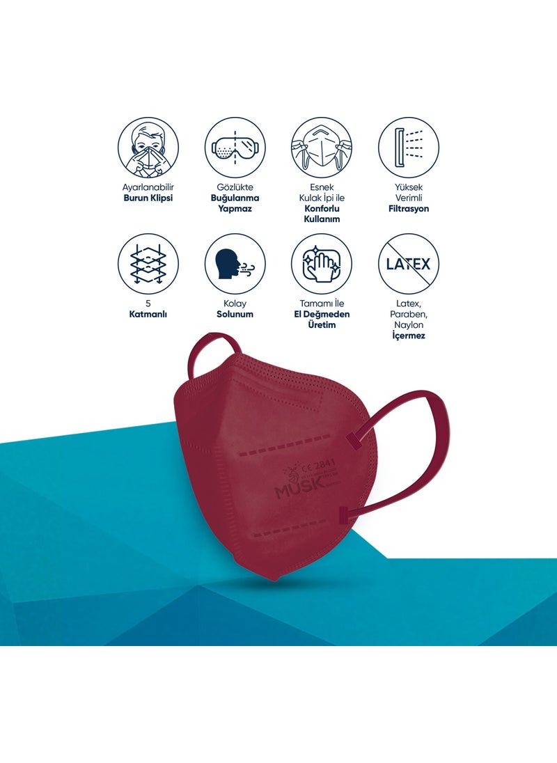 MUSK - N95 Mask Claret Red Color 10 Pieces - Image 1