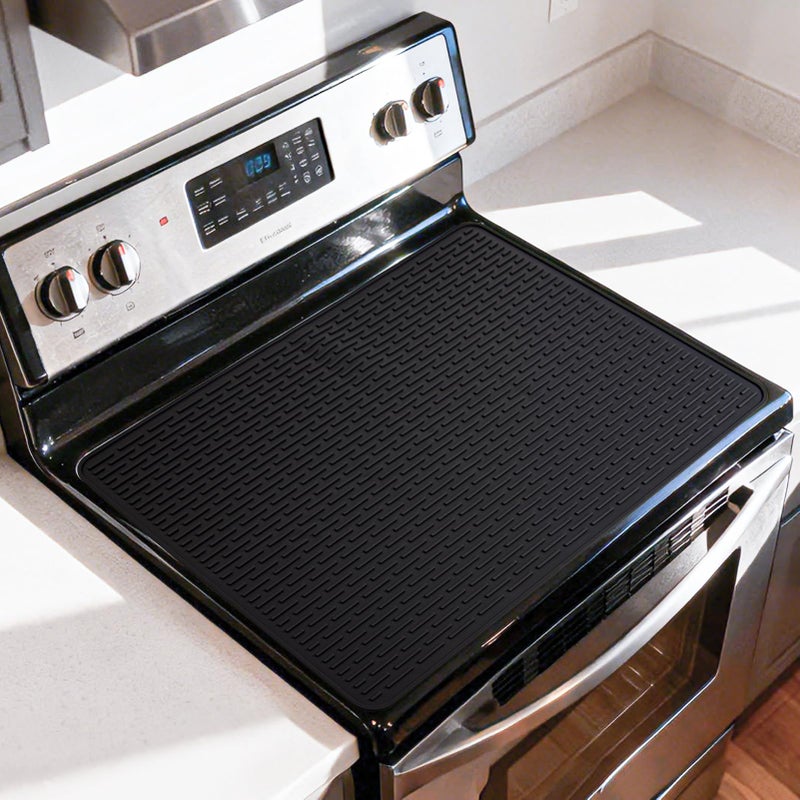 LONGKING 30" x 21" Stove Top Cover for Electric Stove - Silicone Stove Mat for Glass Top Stove, Glass Cooktop Protector, Dish Drying Mats For Kitchen, Range Covers for Electric Stove, Black - Image 1