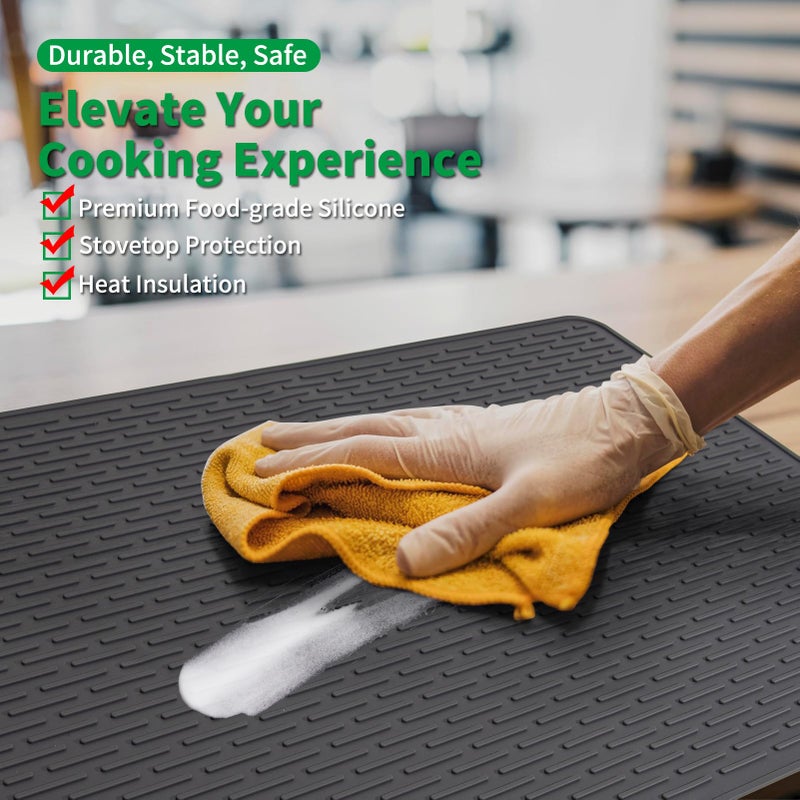 LONGKING 30" x 21" Stove Top Cover for Electric Stove - Silicone Stove Mat for Glass Top Stove, Glass Cooktop Protector, Dish Drying Mats For Kitchen, Range Covers for Electric Stove, Black - Image 2