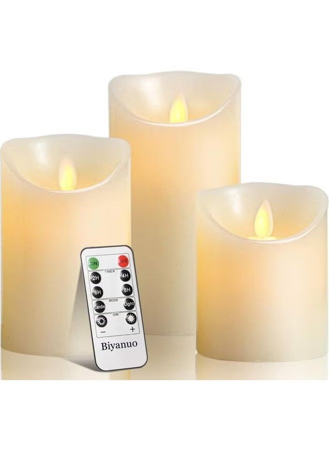 TIGER 3-Piece LED Real Wax Battery Flameless Candle Set – Realistic Flickering Effect, White Color – Safe, Long-Lasting, No Flame or Smoke, Ideal for Home Décor, Events, Parties, Weddings, and Relaxation – Remote Control Included for Easy Operation  - Image 1