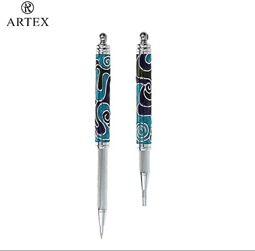 ARTEX Stylish Ball Pen with Necklace Telescope Pen Colorful Graphic by Hand Gift for her Mini Pen Executive Officer Metal Germany Schmidt Refill Gift Box Free Engraving Blue - Image 4
