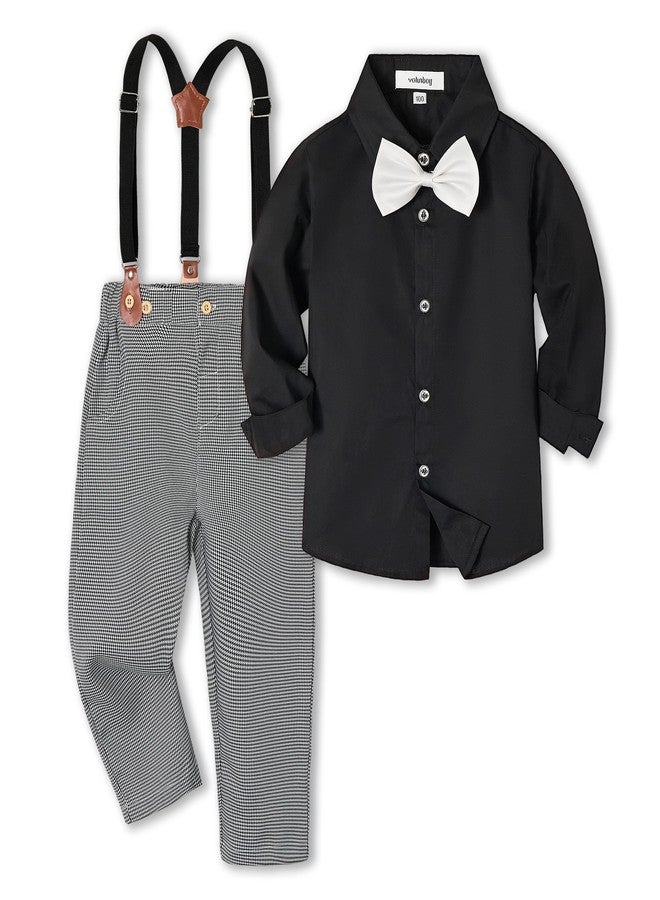 Volunboy Boys Clothes Set Toddler Wedding Gentlemen Formal Suits Long Sleeve Bow Tie Shirts Suspenders Pants Outfits (Black, 18-24 Months) - Image 1