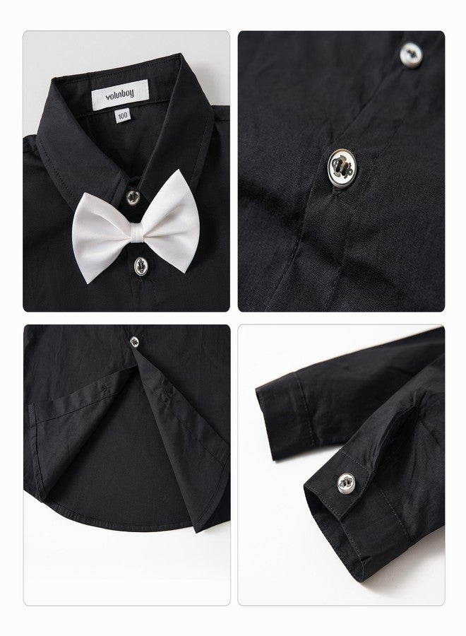 Volunboy Boys Clothes Set Toddler Wedding Gentlemen Formal Suits Long Sleeve Bow Tie Shirts Suspenders Pants Outfits (Black, 18-24 Months) - Image 5