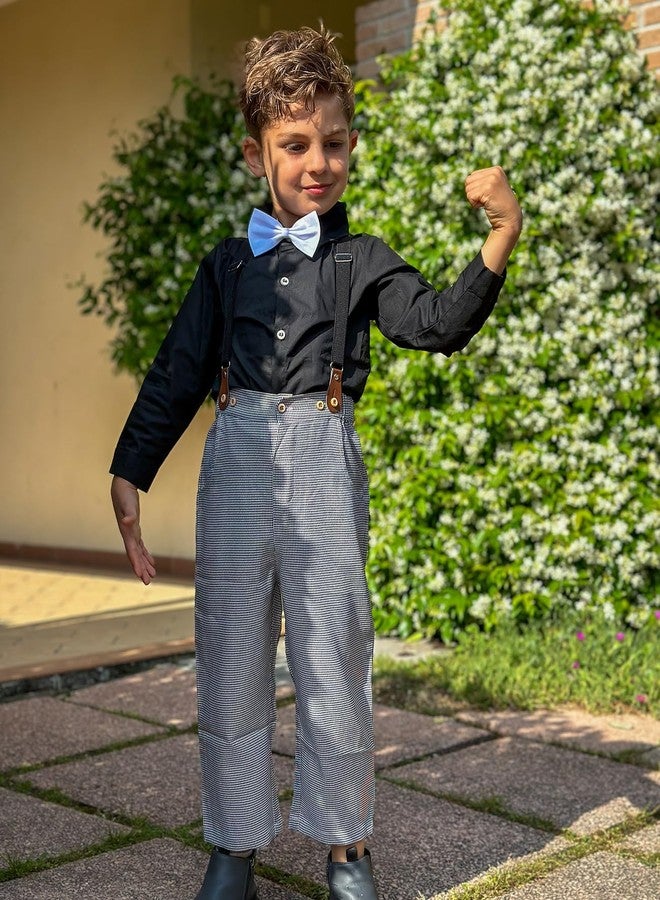 Volunboy Boys Clothes Set Toddler Wedding Gentlemen Formal Suits Long Sleeve Bow Tie Shirts Suspenders Pants Outfits (Black, 18-24 Months) - Image 2