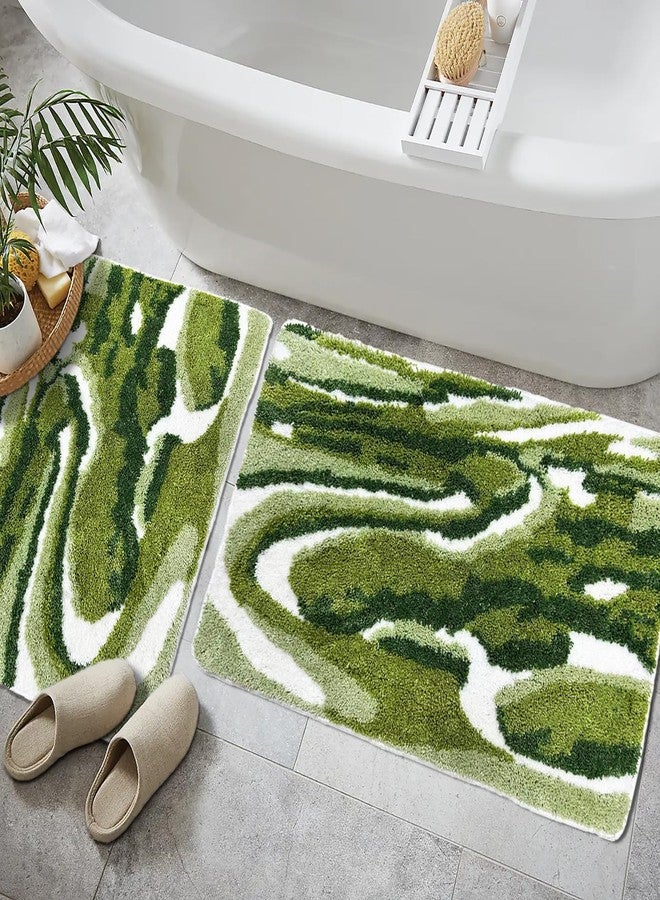 Homantic Bathroom Rugs Sets 2 Piece, Green Natural Scenery Bath Mat, Absorbent Bath Mats for Floor Set of 2, Green Bathroom Rug Set Bath Rug Moss Décor 18x26 + 20x32 - Image 1