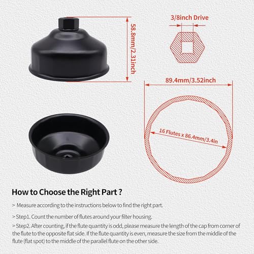 OXCANO 86.4mm 16 Flutes Oil Filter Wrench Compatible with BMW with 86mm Cartridge Style Filter Housing Caps, Oil Filter Housing Cap Removal Tool To Change Oil, Oil Filter Socket Wrench Kit - Image 3