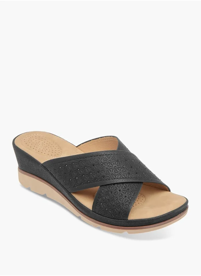 لو كونفورت Women Floral Textured Slip-On Sandals with Wedge Heels