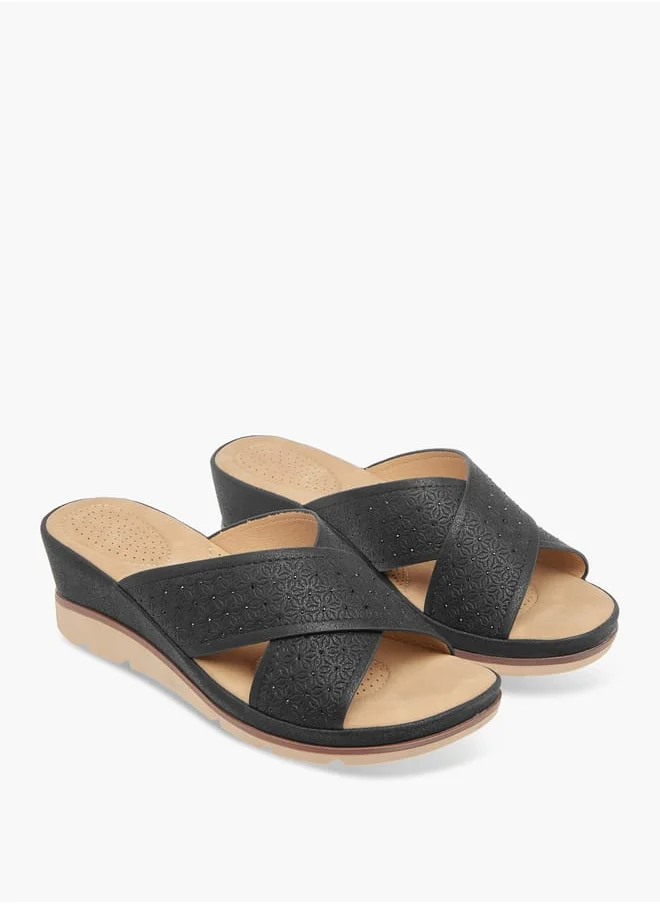 لو كونفورت Women Floral Textured Slip-On Sandals with Wedge Heels