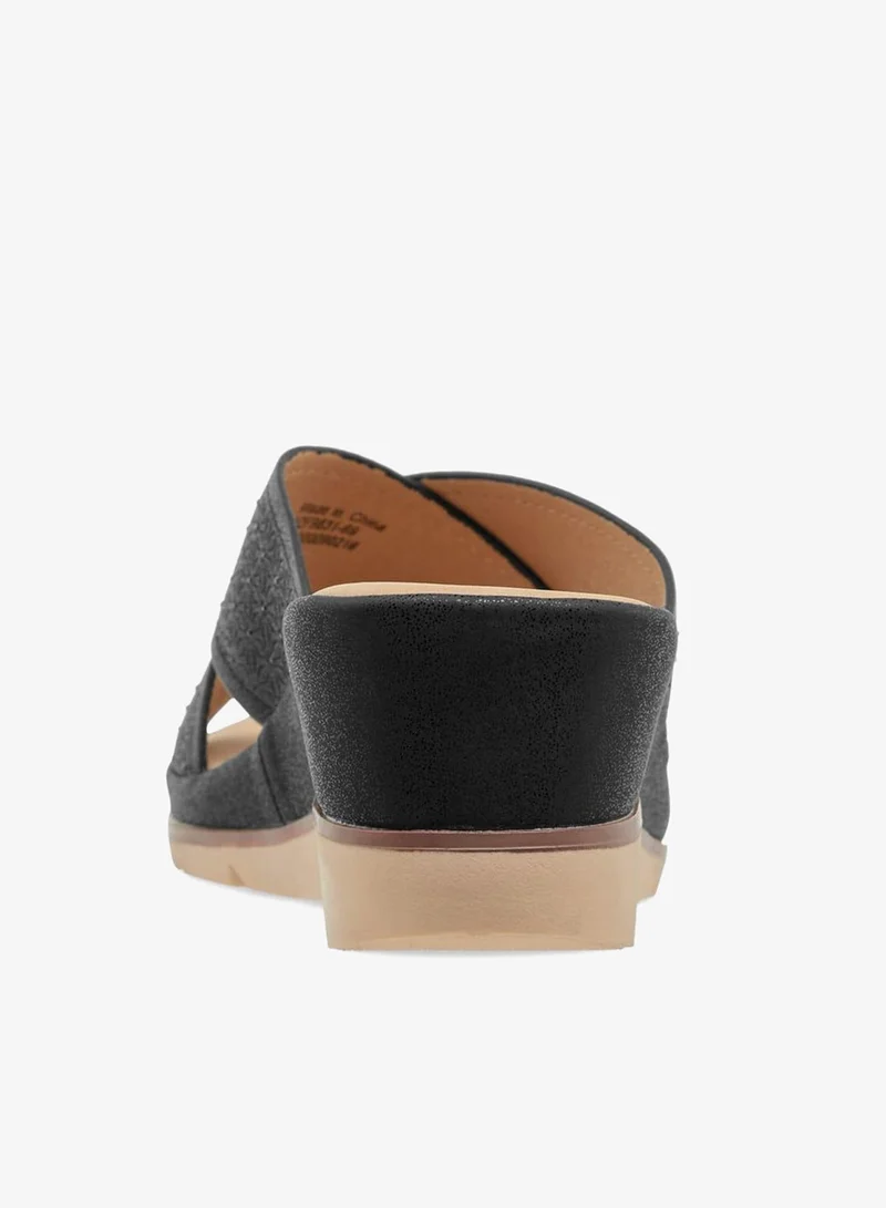 Le Confort BLACK Women Floral Textured Slip-On Sandals with Wedge Heels for Women | Best Price UAE