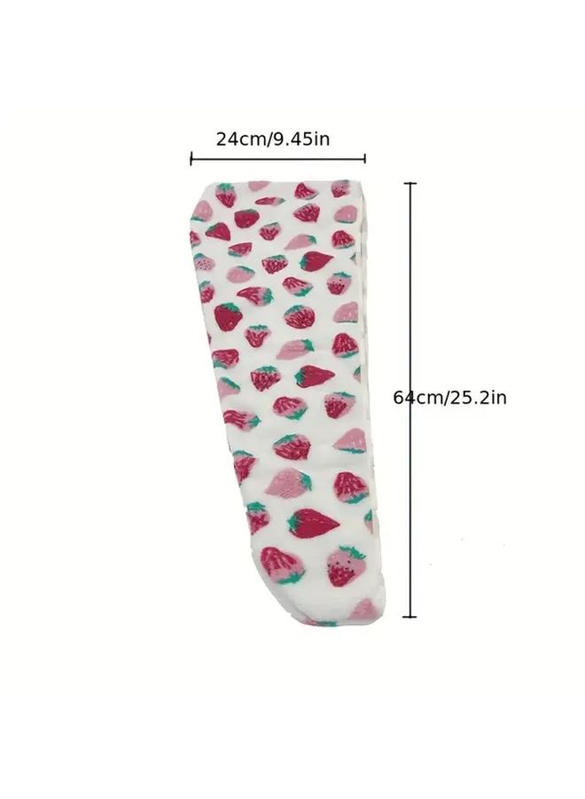 Strawberry Pattern Ultra Absorbent Hair Drying Cap For Women Quick Dry Soft Coral Fleece Thickened - Image 3