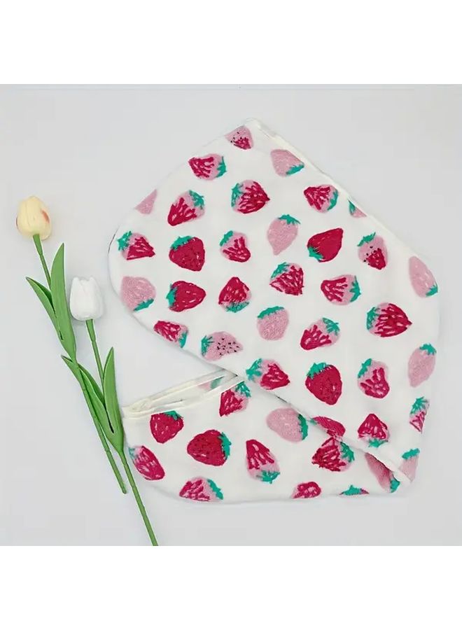 Strawberry Pattern Ultra Absorbent Hair Drying Cap For Women Quick Dry Soft Coral Fleece Thickened - Image 4