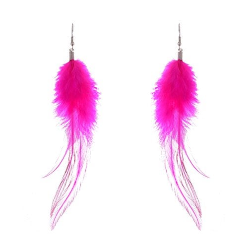 Lureme Bohemian Style Feathers with Small Feather Tassel Dangle Earrings for Women(02004736) (Rose) - Image 1