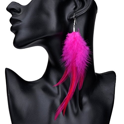 Lureme Bohemian Style Feathers with Small Feather Tassel Dangle Earrings for Women(02004736) (Rose) - Image 2