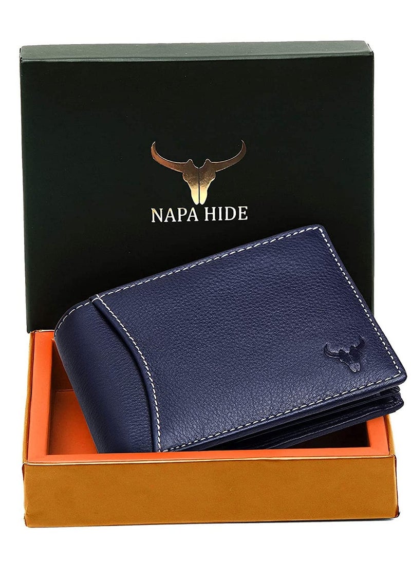 Napa Hide - Blue Leather Wallet for Men I 6 Credit/Debit Card Slots I 2 Currency Compartments I 1 ID Window I 2 Secret Compartments I 1 Coin & Zip Pocket - Image 1