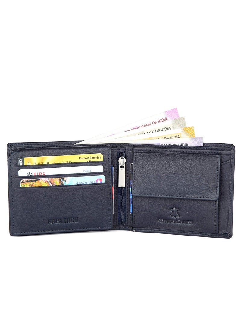 Napa Hide - Blue Leather Wallet for Men I 6 Credit/Debit Card Slots I 2 Currency Compartments I 1 ID Window I 2 Secret Compartments I 1 Coin & Zip Pocket - Image 1