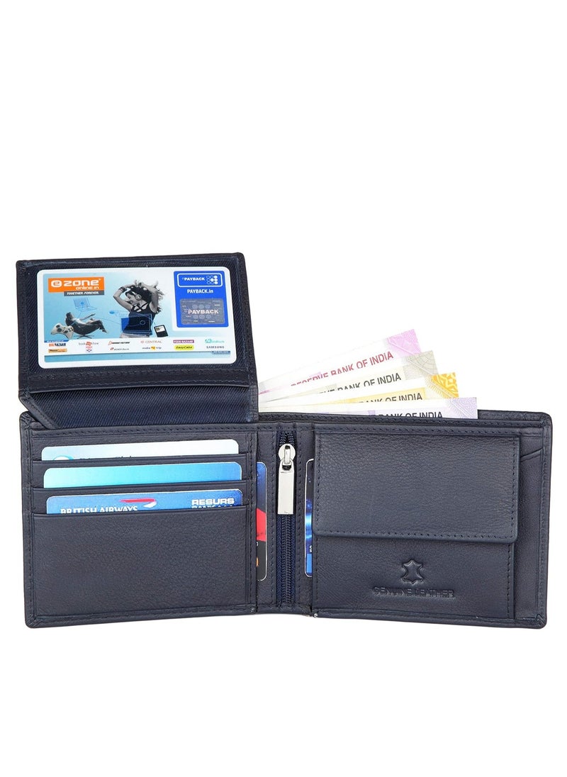 Napa Hide - Blue Leather Wallet for Men I 6 Credit/Debit Card Slots I 2 Currency Compartments I 1 ID Window I 2 Secret Compartments I 1 Coin & Zip Pocket - Image 1