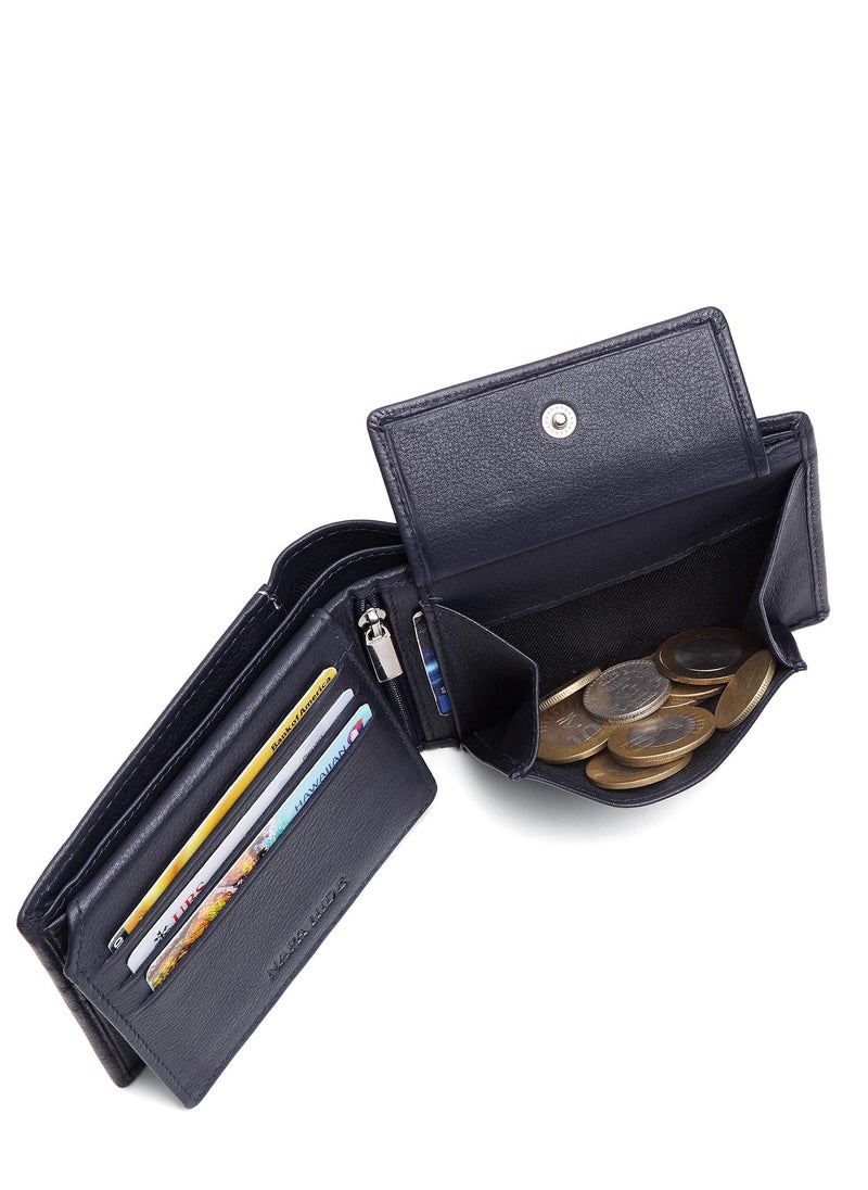 Napa Hide - Blue Leather Wallet for Men I 6 Credit/Debit Card Slots I 2 Currency Compartments I 1 ID Window I 2 Secret Compartments I 1 Coin & Zip Pocket - Image 1