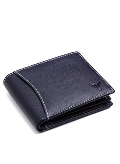 Napa Hide Blue Leather Wallet for Men I 6 Credit/Debit Card Slots I 2 Currency Compartments I 1 ID Window I 2 Secret Compartments I 1 Coin & Zip Pocket  - Image 3