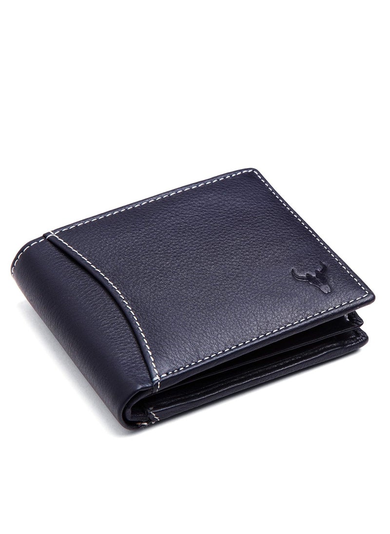 Napa Hide - Blue Leather Wallet for Men I 6 Credit/Debit Card Slots I 2 Currency Compartments I 1 ID Window I 2 Secret Compartments I 1 Coin & Zip Pocket - Image 1