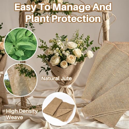 RAINFLOW Burlap Fabric Roll - Natural Gardening Burlap Roll 13 Feet x 19.7" Multipurpose Jute Fabric for Boho Wedding Decor Outdoor Weed Barrier Tree Trunk Wrap Farmhouse Table Decor for Crafts - Image 3