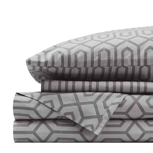 Comfort Spaces 100% Cotton Sheet Set Breathable, Lightweight, Soft with 14" Elastic Pocket Fits up to 16" Mattress, All Season Cozy Bedding, Matching Pillow Case, Queen Diamond Sliver 4 Piece - Image 1