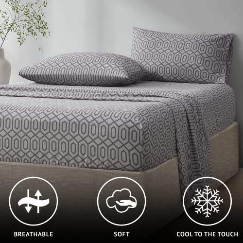 Comfort Spaces 100% Cotton Sheet Set Breathable, Lightweight, Soft with 14" Elastic Pocket Fits up to 16" Mattress, All Season Cozy Bedding, Matching Pillow Case, Queen Diamond Sliver 4 Piece - Image 2
