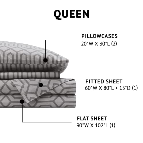Comfort Spaces 100% Cotton Sheet Set Breathable, Lightweight, Soft with 14" Elastic Pocket Fits up to 16" Mattress, All Season Cozy Bedding, Matching Pillow Case, Queen Diamond Sliver 4 Piece - Image 5