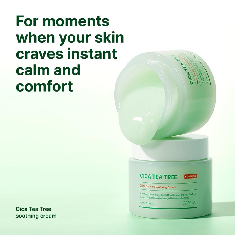 AVCA Quick Calming Cica Tea Tree Cream 100ml(3.38 fl. oz) â€“ Soothing Moisturizer for Sensitive, Redness-Prone Skin, Lightweight Hydrating Gel, K-Beauty - Image 2